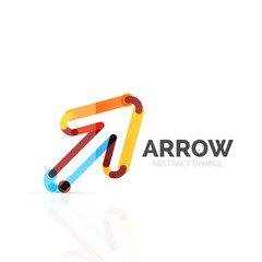 Linear arrow abstract logo, connected multicolored segments of lines in directional pointer figure