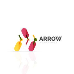 Linear arrow abstract logo, connected multicolored segments of lines in directional pointer figure