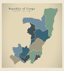 Modern Map - Republic of Congo with departments colored CG