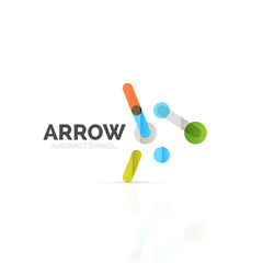 Linear arrow abstract logo, connected multicolored segments of lines in directional pointer figure