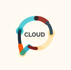 Flat linear design speech cloud logo. Talk bubble, modern geometric industrial thin line icon