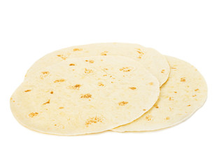 Round wheat tortillas close-up isolated on white background. Lavash.