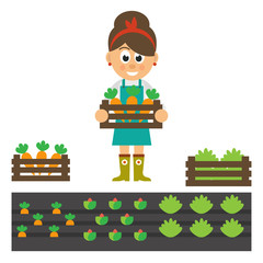 woman with vegetables and garden vector