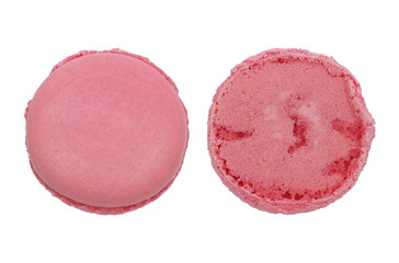 Front and back of pink circle macaroon isolated on white