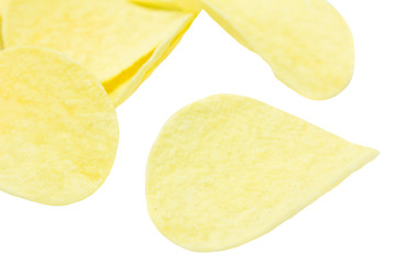 Potato chips on a white background