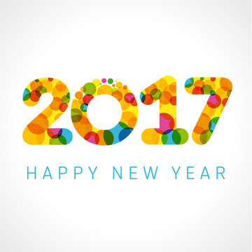 2017 happy new year color numbers. Happy holidays card with color blister figures 2017 and greeting text