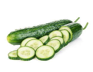 Cucumber and slices isolated on a white background