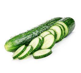 Cucumber and slices isolated on a white background