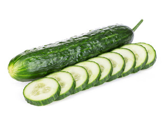 Cucumber and slices isolated on a white background