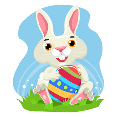 Illustration of Cute Rabbit holding Easter Egg