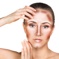 Make up woman face. Contour and Highlight makeup. 