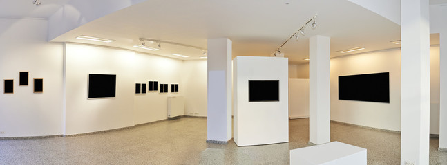 Panoramic view of a Exhibition gallery with museum style lightin