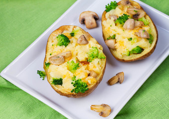 Broccoli, Cheese and Mushroom Potato Boats