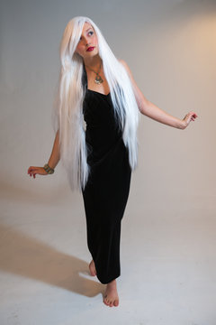 Girl with white hair and black dress