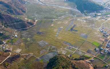 Aerial view of fields near Pokhara