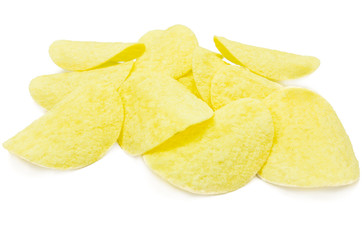 Potato chips on a white background