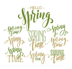 Spring Time, Hello Spring lettering set. Vector illustration