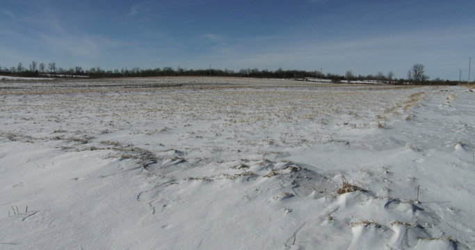 Uncultivated fields in organic farm in winter in Canada
