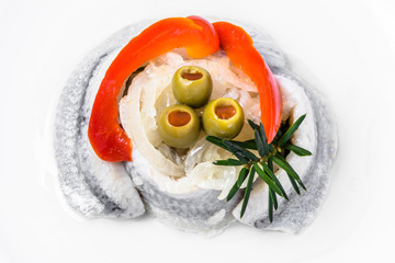 Marinated herrings isolated on white background