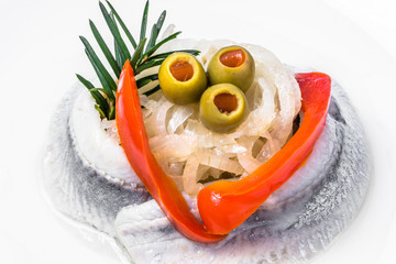 Marinated herrings isolated on white background