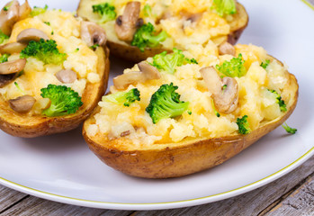 Broccoli, Cheese and Mushroom Potato Boats