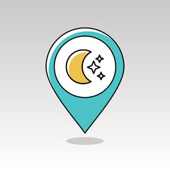 Moon and stars pin map icon. Meteorology. Weather