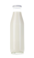 Bottle of milk close-up isolated on white background.