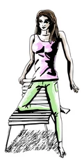 Foto op Plexiglas Fictieve vrouw poseert op stoel © emieldelange