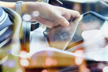 close up image of business women Sitting in the Car and Using digital tablet. Business technology concept