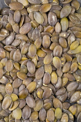 Unshelled pumpkin seeds top view