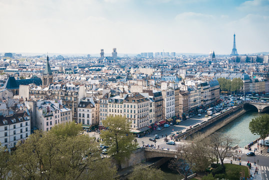Top view from Notre Dame Cathedral in Paris, France.
