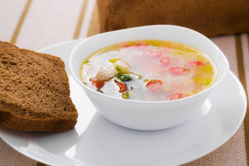 Vegetable soup with chicken breast
