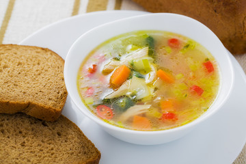 Vegetable soup with chicken breast
