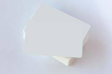 Stack of blank business card on white background