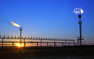 oil industry. Torches for casing-head gas flaring during oil at