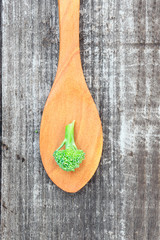 Cabbage on wooden spoon and background: concept of veggie diet