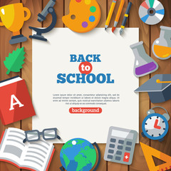 Back To School Banner With Flat Icon Set with Long Shadow. 