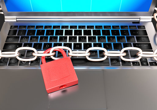 Chain red Padlock locked Laptop Computer