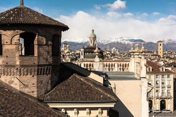 Obraz premium View of Turin towards the mountains from Palazzo Madama Tower, Italy