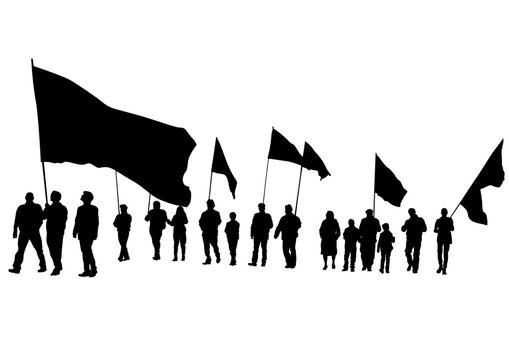 Group of people with flags on white background