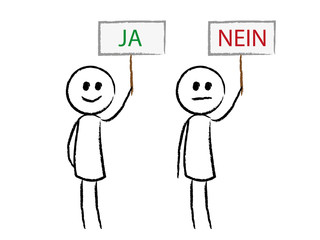 Personen mit Schildern JA und NEIN