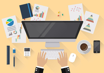 Top view of creative office workspace