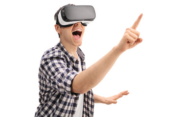 Excited guy using a VR headset