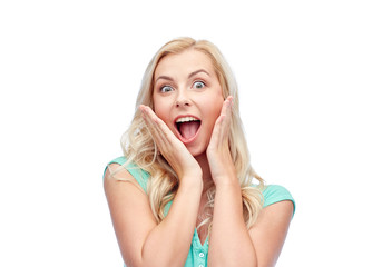 surprised smiling young woman or teenage girl