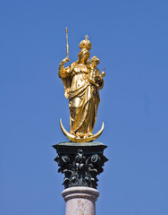Munich, Germany -Marienplatz,  golden Virgin Mary statue