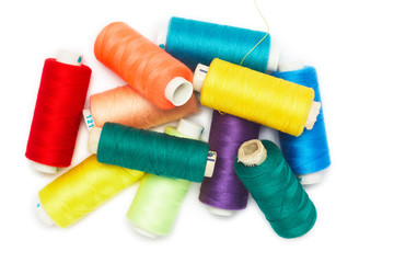 Scattered Bright Colorful Sewing Thread Spools