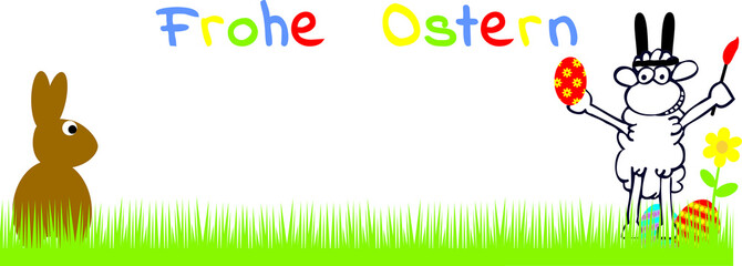 Fototapeta premium Schaf spielt Osterhase 