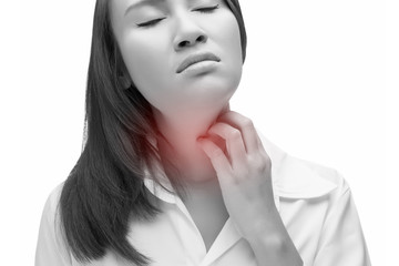 Young beautiful woman scraching her neck
