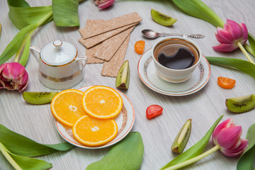 Lovely breakfast among the tulips