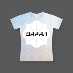 T-shirt with Japanese wave pattern and inscription Japan, vector